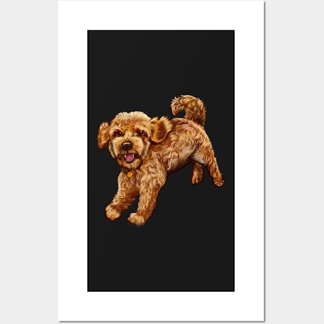 cavalier king charles spaniel poodle Cavapoo playing - Cavapoo puppy dog prancing about  - cavalier king charles spaniel poodle, puppy love Wall Art by Artonmytee